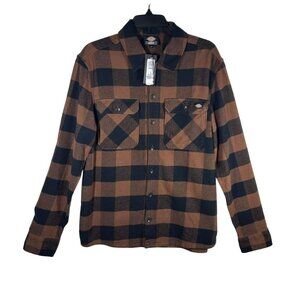 Dickies Plaid Flannel Shirt Mens Size Medium Brown & Black Button-Up Pockets NEW